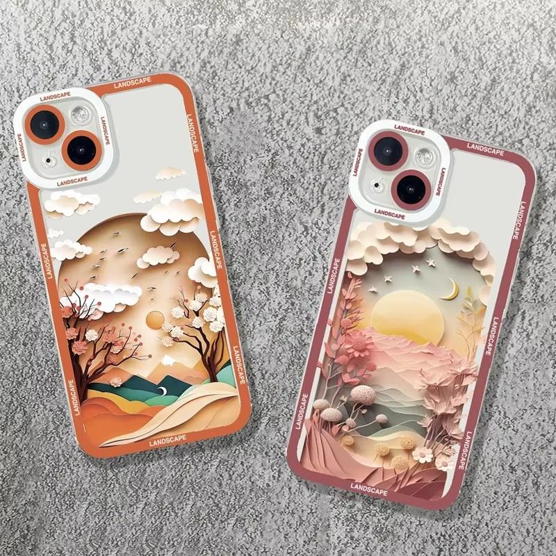 Printing Landscape Creative Mountain Phone Case For iPhone 16 15 14 13 12 11 Pro Max XS X XR 7 8 SE Soft Cover