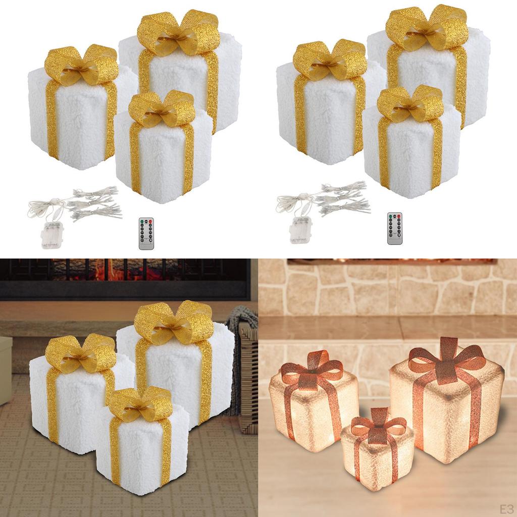3 Świąteczne Podświetlane Pudełka na Prezenty Dekoracje z Kokardami Nowatorskie Lampki LED do Pokoju