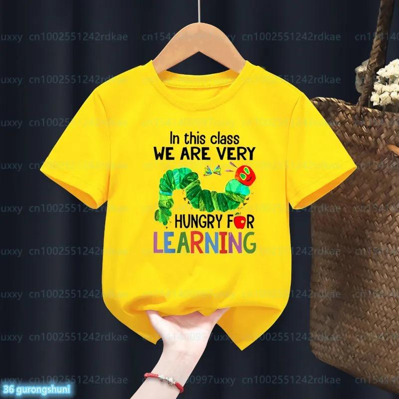 Newly Kids T-Shirt Funny The Very Hungry Caterpillar Cartoon Print Tshirts For Boys Summer Cute Boys/Girls Yellow Tshirt Top