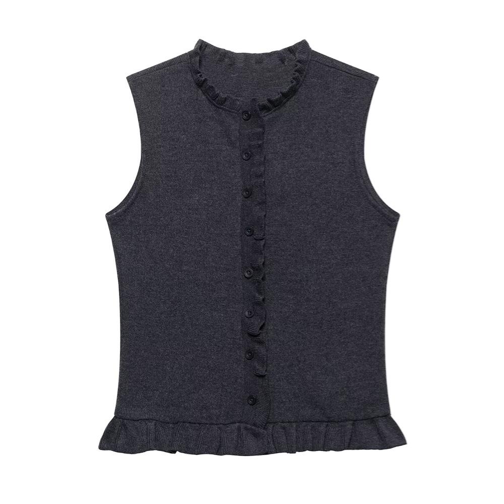

2025 Spring/Summer Women s Layered Soft Sleeveless Round Neck Vest Large темно-серого