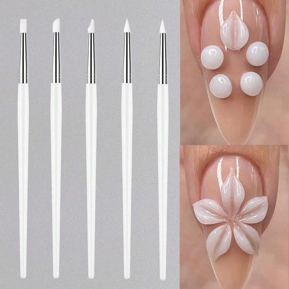 5Pcs DIY Manicure Silicone Nail Brush Small Head Polish Tip Silicone Nail Art Pen  Nail Art