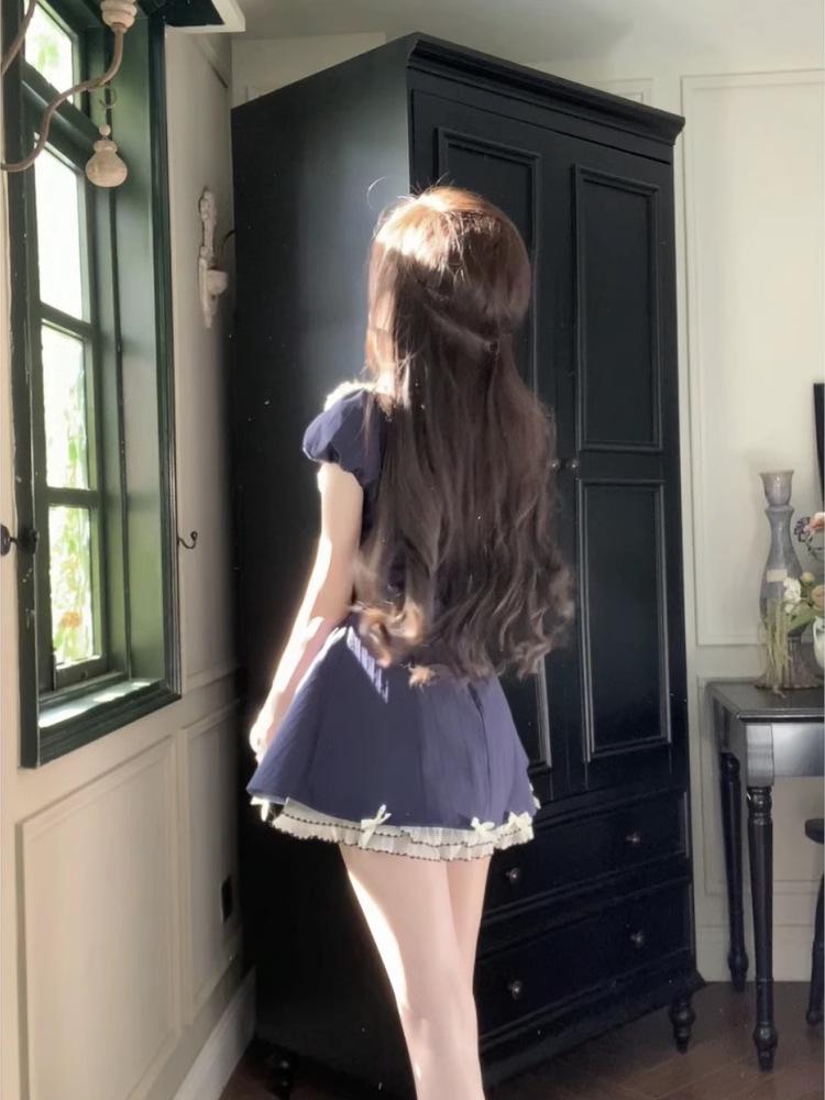 Heiress Style Short Skirt - Waist-Cinched Summer Dress with Bowknot Design