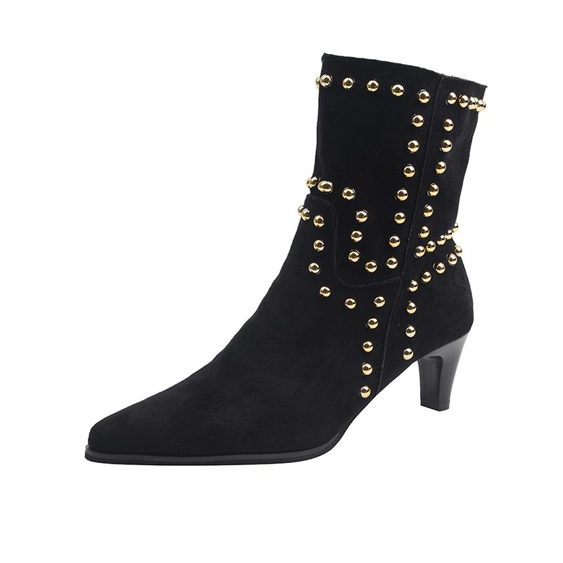 Autumn Winter Street Style Pointed Toe Women Ankle Boots Fashion Slip On Square Heels Shoes Female Modern Short Booties