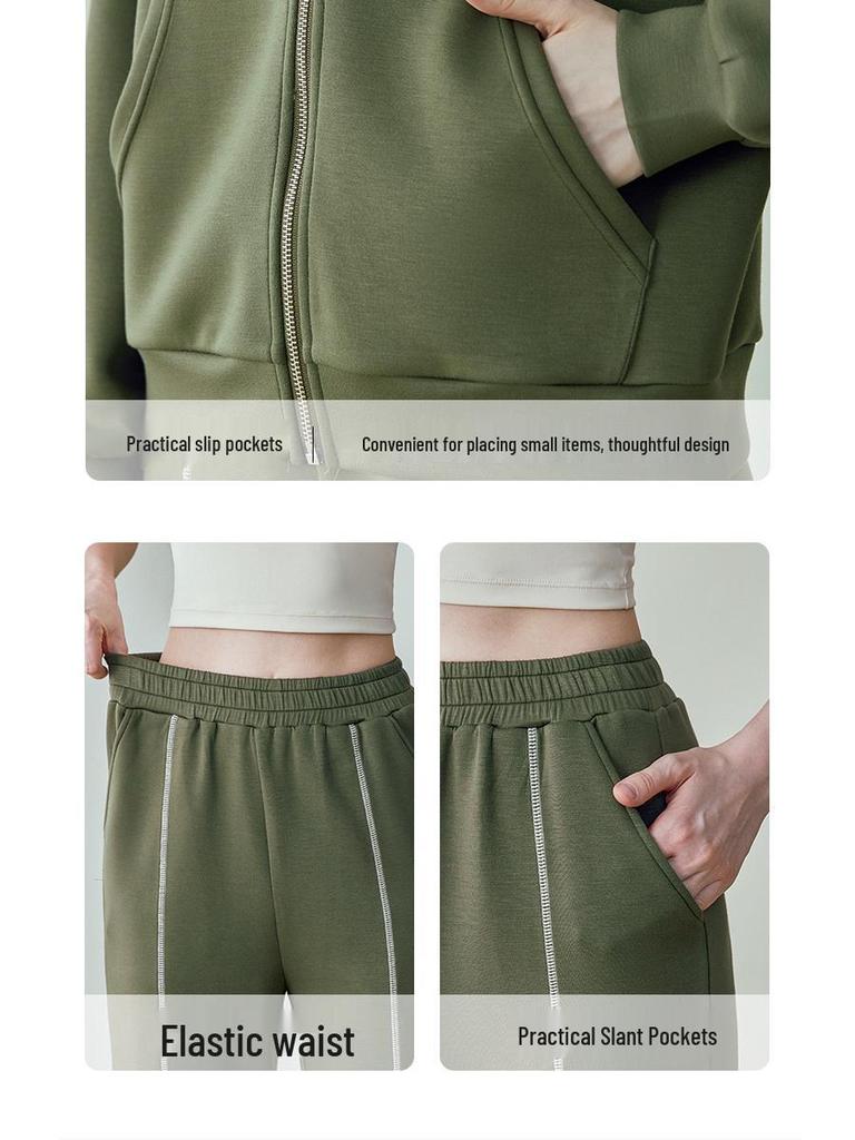 Dámské ležérní zeštíhlující zateplené sportovní oblečení: Hřejivá dvoudílná sada bundy s kapucí