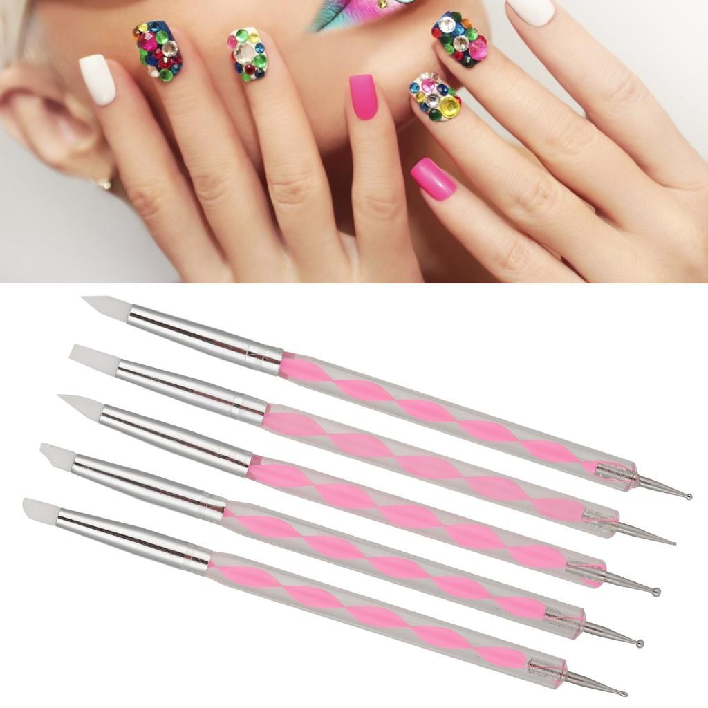 5pcs Nail Art Dotting Pen Dual Ended Nail Painting Pen Carving Pen with Acrylic Handle