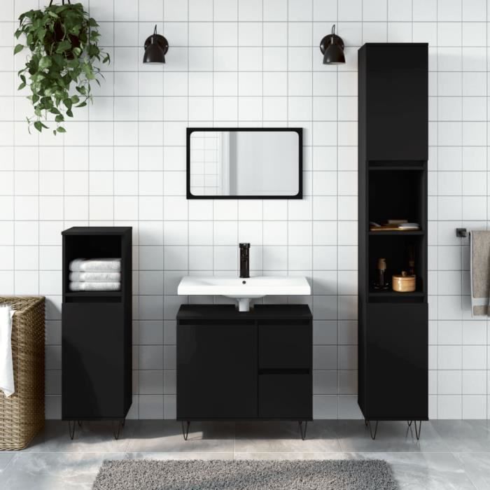 VidaXL Armoire de salle de bain noir 30x30x190 cm bois d'ingénierie 831533