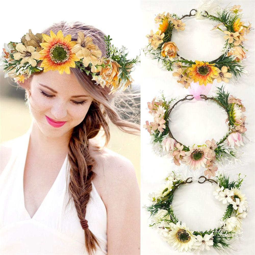Forest Sunflower Wreath Fairy Hair Accessories Vintage Garland Headpiece  for Halloween Cosplay