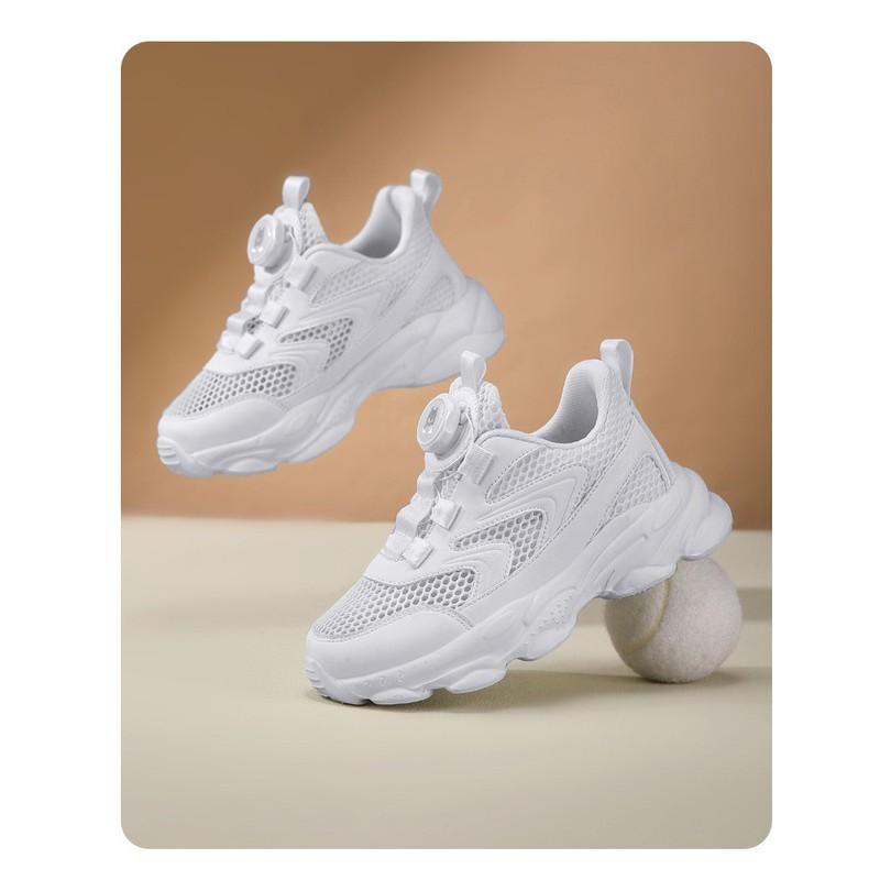 Kids White Mesh Sneakers Boys Girls Casual Shoes With Rotating Buckle