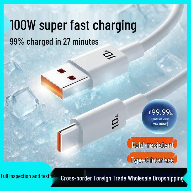 100W Fast Charging Type-C Cable for Huawei, Honor, Oppo, and Xiaomi Phones - 10A Compatible