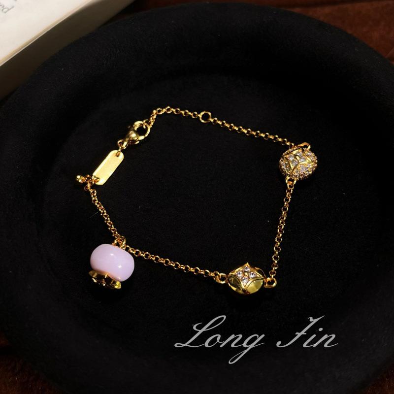 Medieval Retro Persimmon Ruyi Full Diamond Powder Bead Bracelet Design Sense High-End Versatile Jewelry