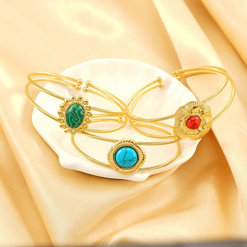 Gold Titanstahl Armband Verblasst Nicht Türkis Design Einfaches Luxusarmband Armband