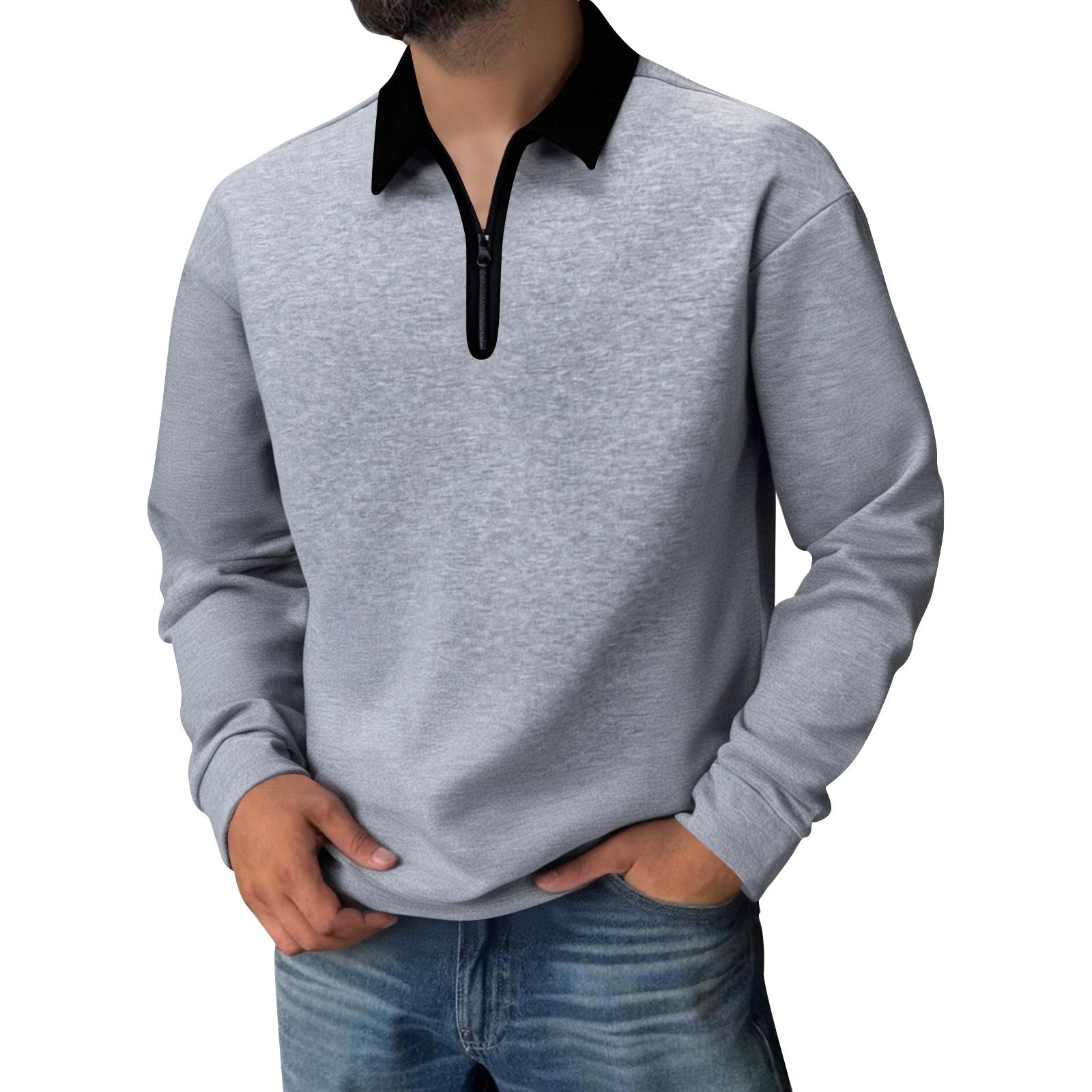

Men s Casual Colorblock V-Neck Zipper Shirt Lapel Long Sleeve Bottom Sweatshirt XL