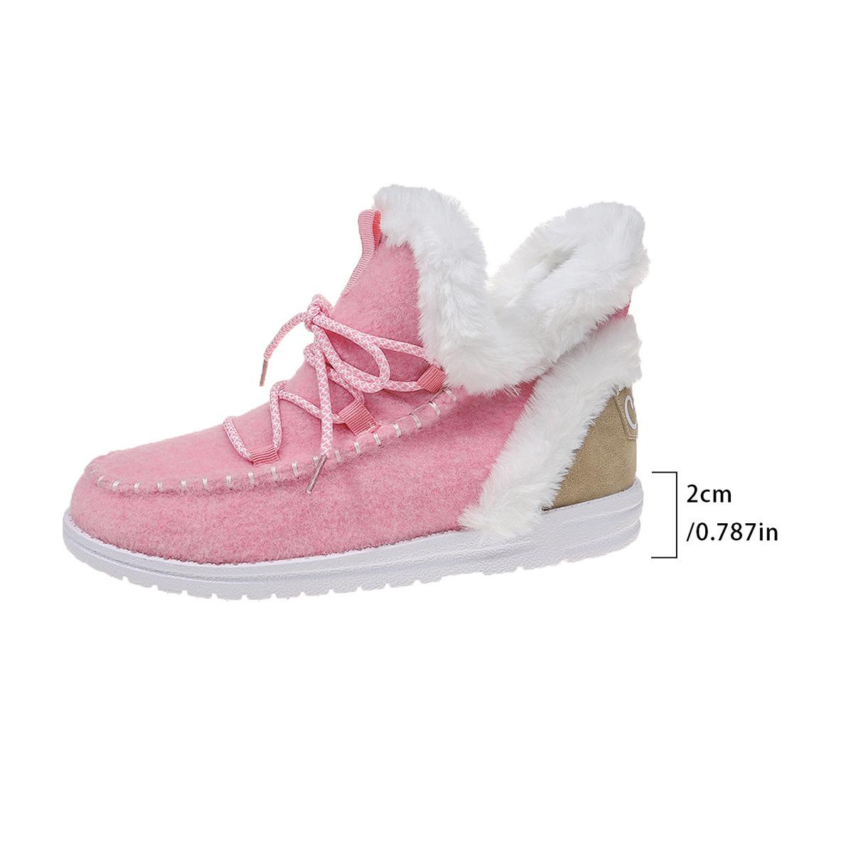 

Хлопковые туфли большого размера для женщин, зимние новые, европейские и американские, с круглым носком, на низком каблуке, бархатные, на шнуровке, с коротким голенищем, пушистые туфли для женщин 43 розовый