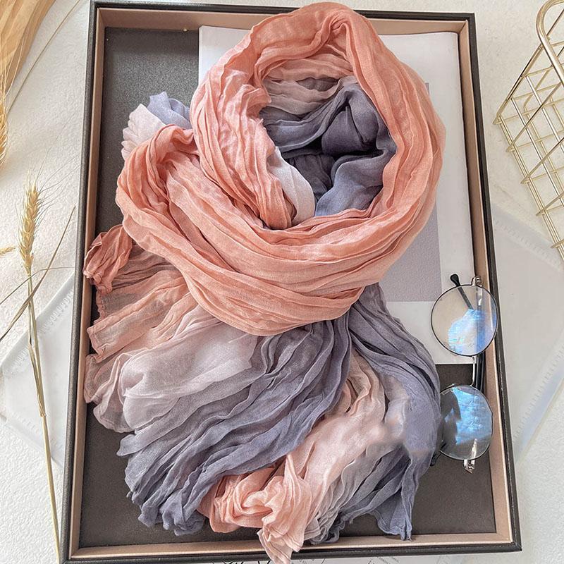 Women's Korean Warm Cotton Linen Gradient Scarf Autumn Winter Elegant Versatile Jacket Neck Shawl Long Soft Scarf Fashion Item