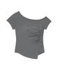 Aejeuyua Button Incision One-Shoulder Tee Charcoal