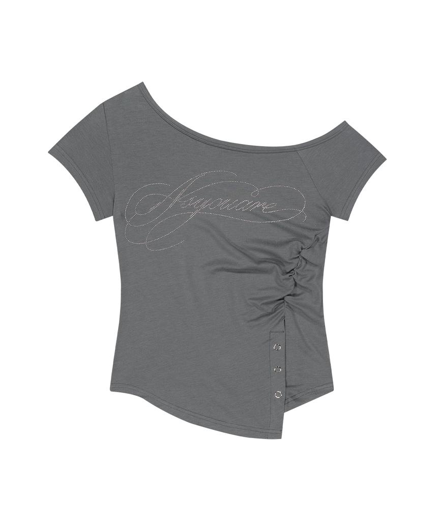 Aejeuyua Button Incision One-Shoulder Tee Charcoal