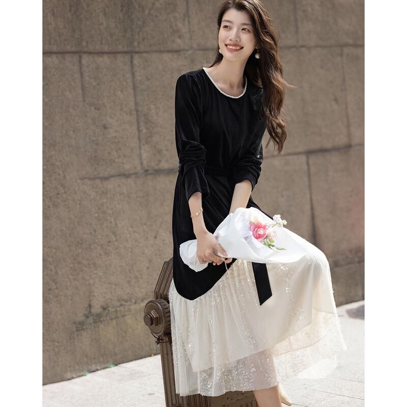 

Demana Women s Autumn Light Luxury Velvet Sequin Dress S