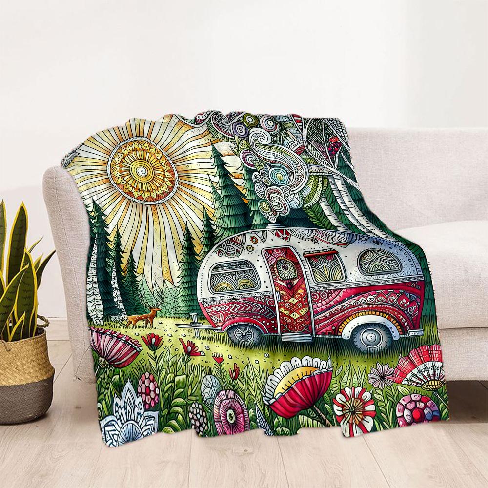 Camper Life Adventure Blankets Are Suitable for Living Rooms,making Them an Ideal Choice for Outdoor Travel and Gifts.