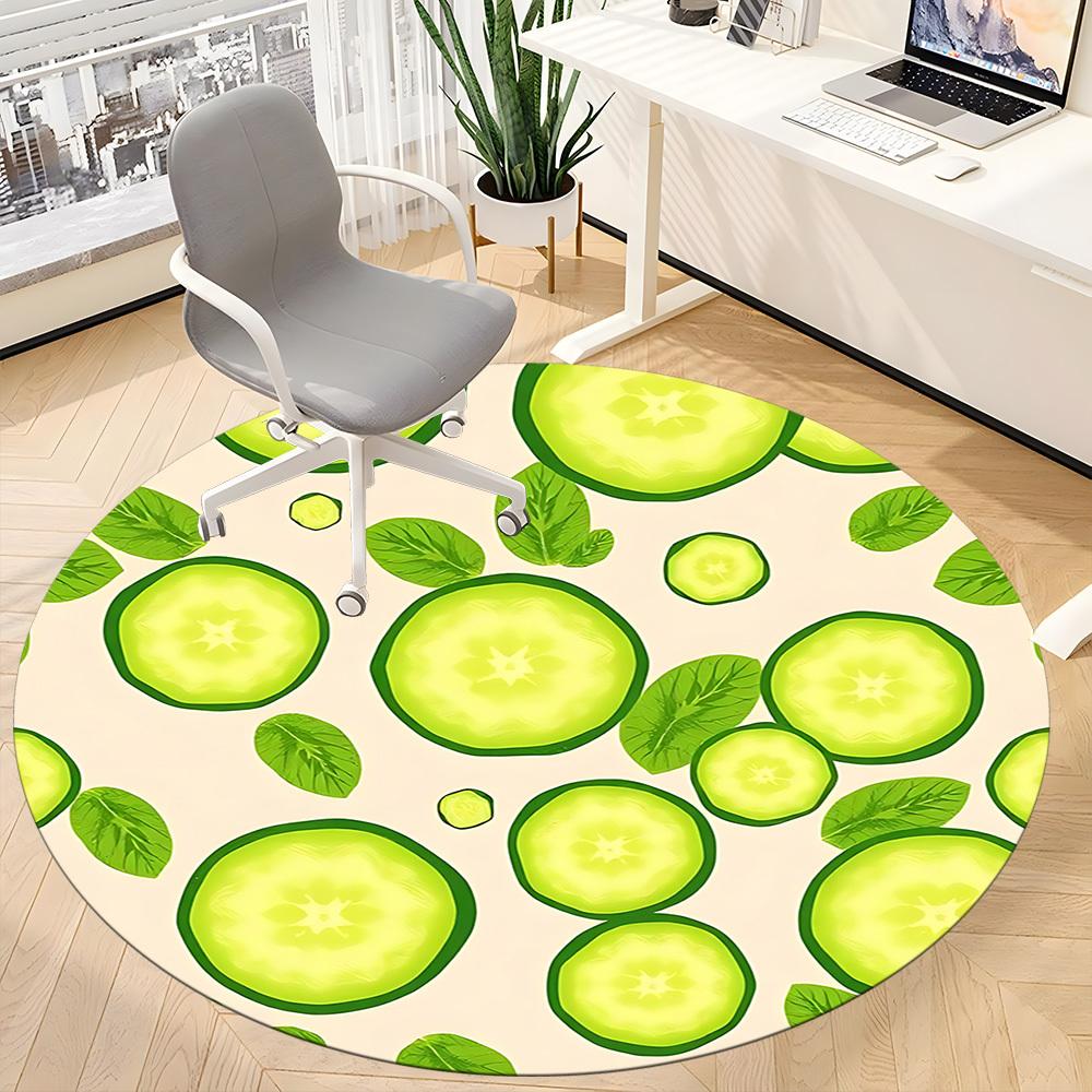 1pc Cucumber Slices Office Round Rug, Non-slip, Soft and Durable Office Rug for Interior Decoration, Perfect for Office, Beautiful Decoration Yy260324
