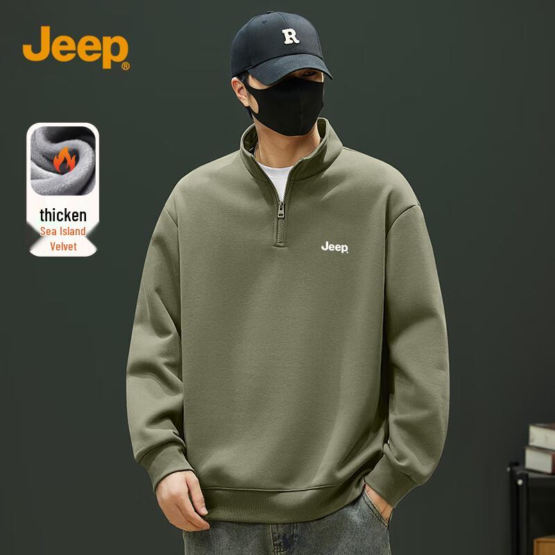 JEEP Men s Fleece-Lined Stand Collar Sweatshirt L