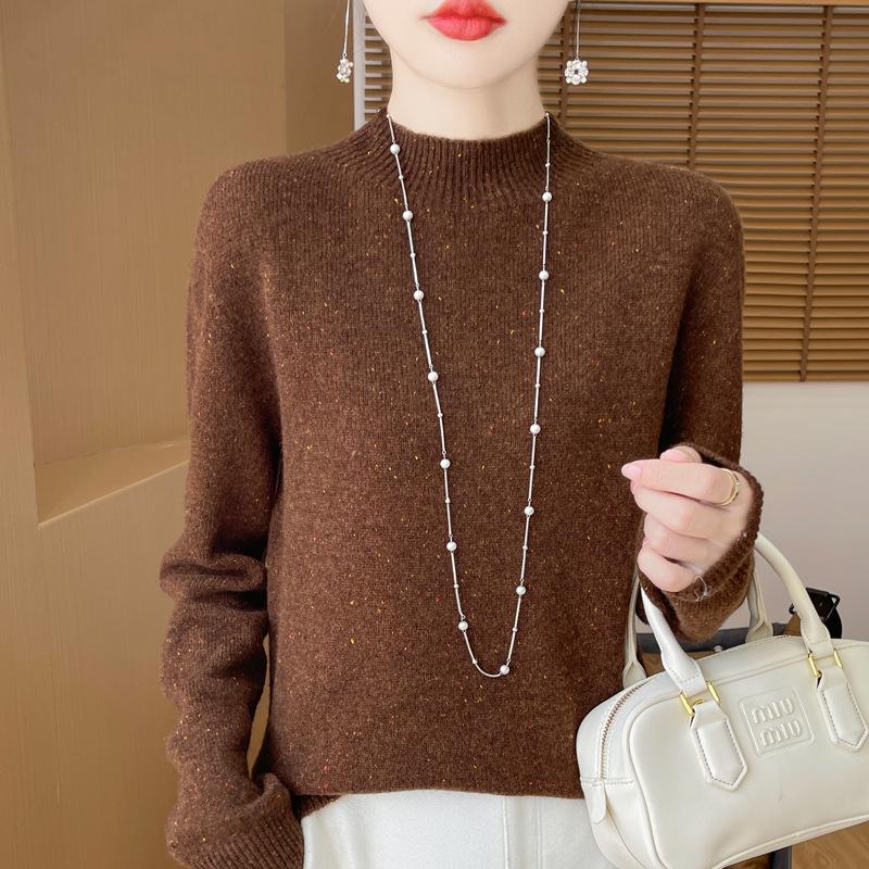 Elegant Advanced Style Seamless Half-High Women's Pullover Sweater in 100% Pure Wool