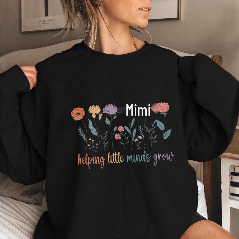 Floral Growth Women's Round Neck Hoodie with Long Sleeves