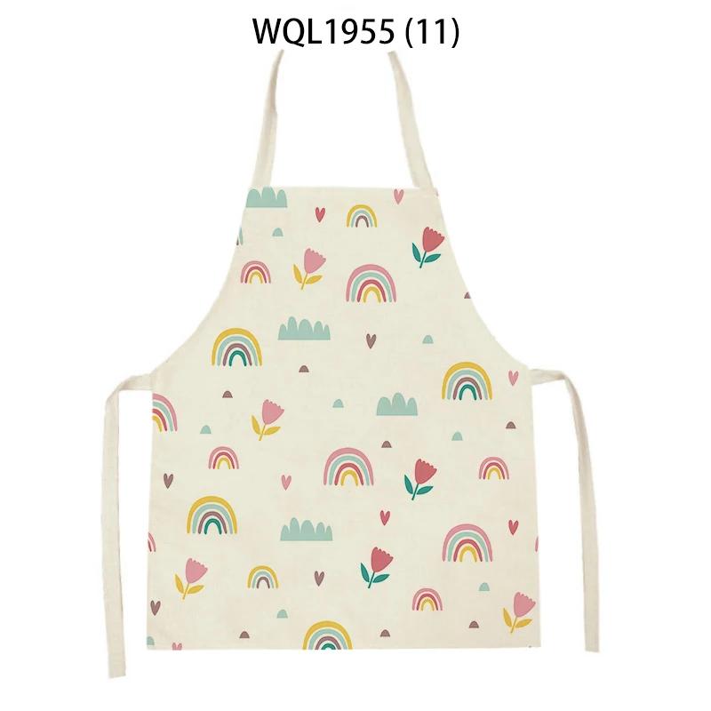 Cartoon Rainbow Clouds Kitchen Sleeveless Apron Women Men Linen Waist Bib Home Cleaning Apron Cute Animal Household Pinafore