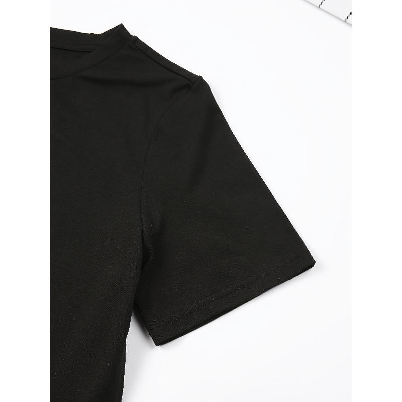 European size Women's Casual Loose Fit Short Sleeve T-Shirt - 100%  Geometric Letter Print Round Neck Top for Spring Summer