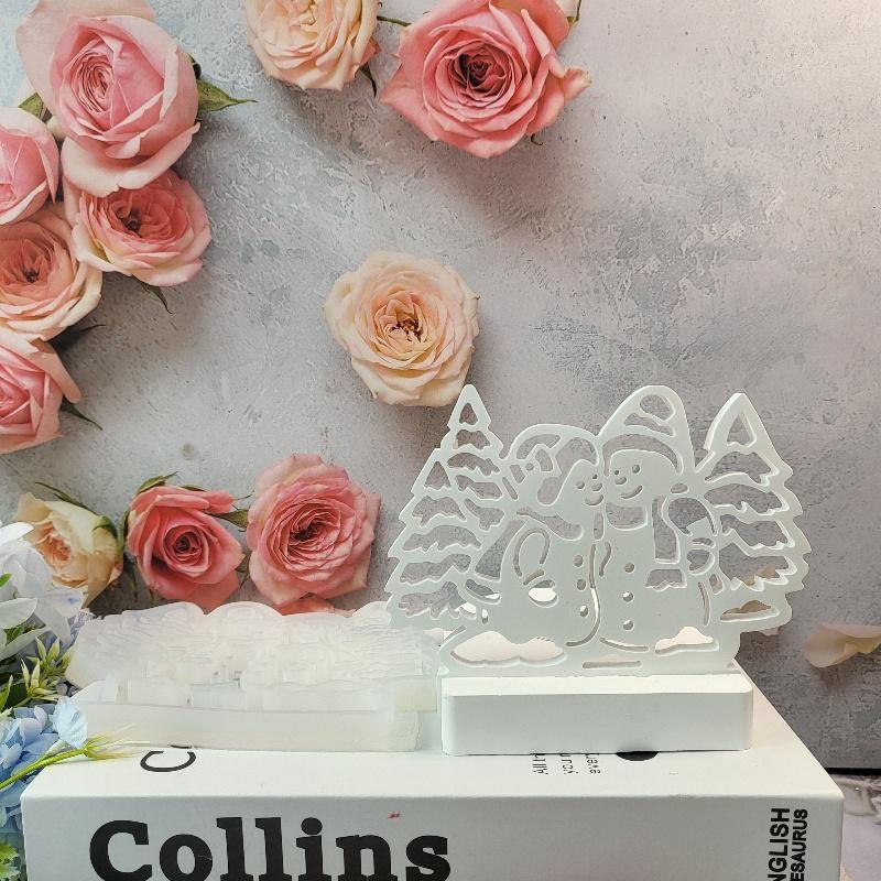 זוג תבניות סיליקון קישוט איש שלג לחג המולד עשה זאת בעצמך מחזיק נרות עץ חג המולד תבנית גבס שרף כלי יצירה לקישוט הבית