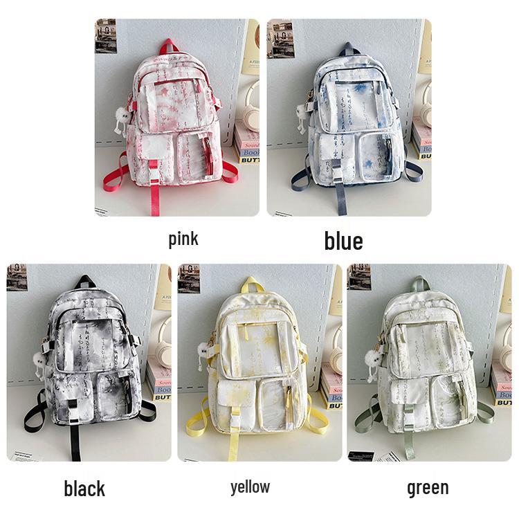 Middle School Chinese-Style Transparent Backpack with Multiple Pockets - Large Capacity, Waterproof, Wear-Resistant, Unisex, Light Luxury Design.