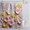 3D Floral Shower Curtain Set Orange Flower Design Fabric Bathroom Decor Waterproof Washable Shower Curtain Set with Hooks