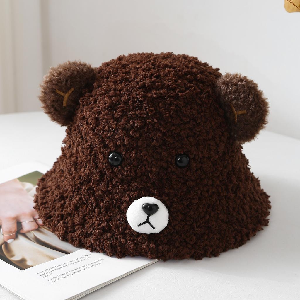 Cute Bear Ear Winter Hat For Women - Plush Fisherman Cap, Warm Thickened Cartoon Bucket Hat