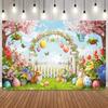 Happy Easter Party Decorations Photography Background Spring Forest Bunny Eggs Children Birthday Photobooth Backdrop Props11