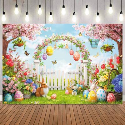 Happy Easter Party Decorations Photography Background Spring Forest Bunny Eggs Children Birthday Photobooth Backdrop Props11