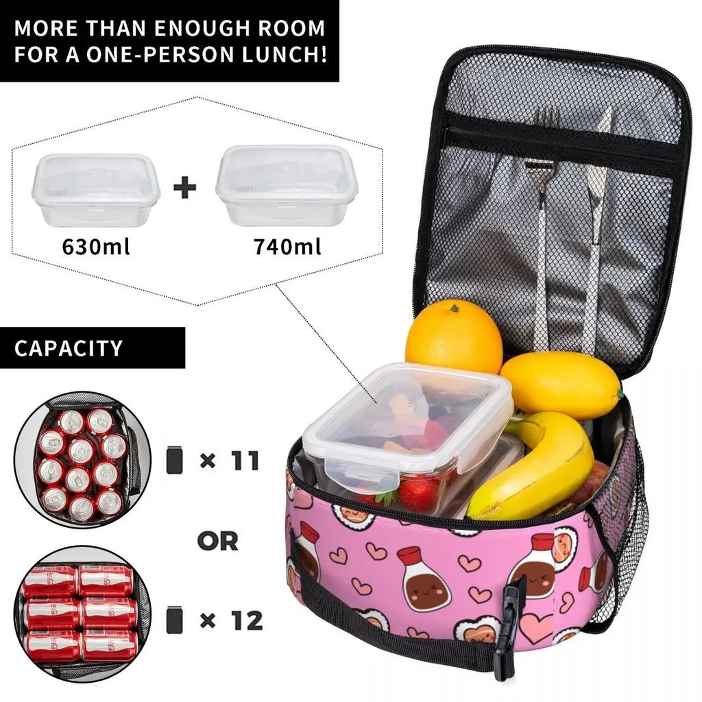 Cute Kawaii Sushi And Soy Accessories Insulated Lunch Bag For Travel Storage Food Boxes Portable Thermal Cooler Lunch Boxes