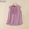 ZANZEA Women Summer Sleeveless Pleated Buttons Up Casual Tank Tops