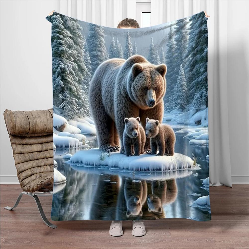 Animals Bear Penguin Flannel Blanket Fluffy Children Adults Sofa Plush Bedspread Throw Lunch Blanket for Sofa Bed Camping Gift