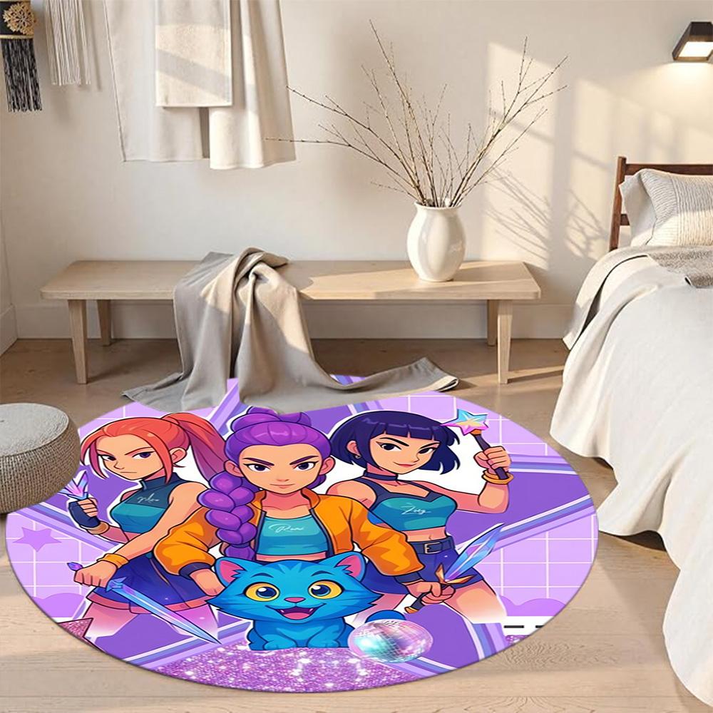 Kpop Round Office Rug Design for Outdoor Decorate Room Game Room Balcony Antislip Round Carpet Anime Office Decor Best for Christmas