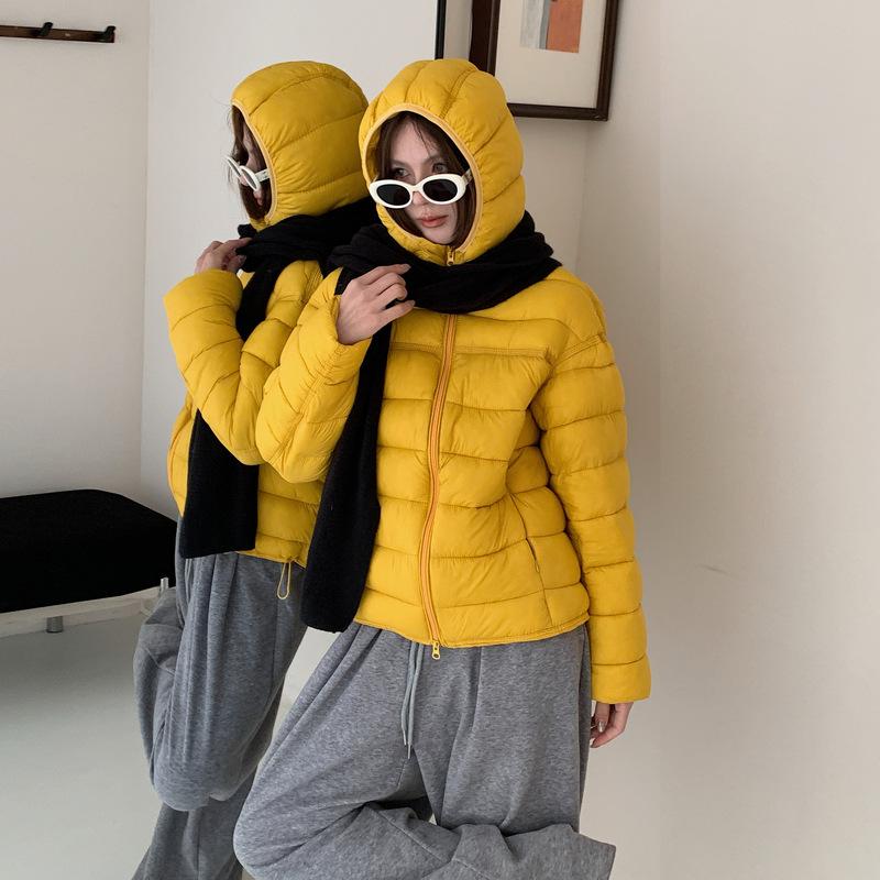 Winter new women's light and thin puff cotton clothes fashion casual hooded ribs cotton clothes jacket
