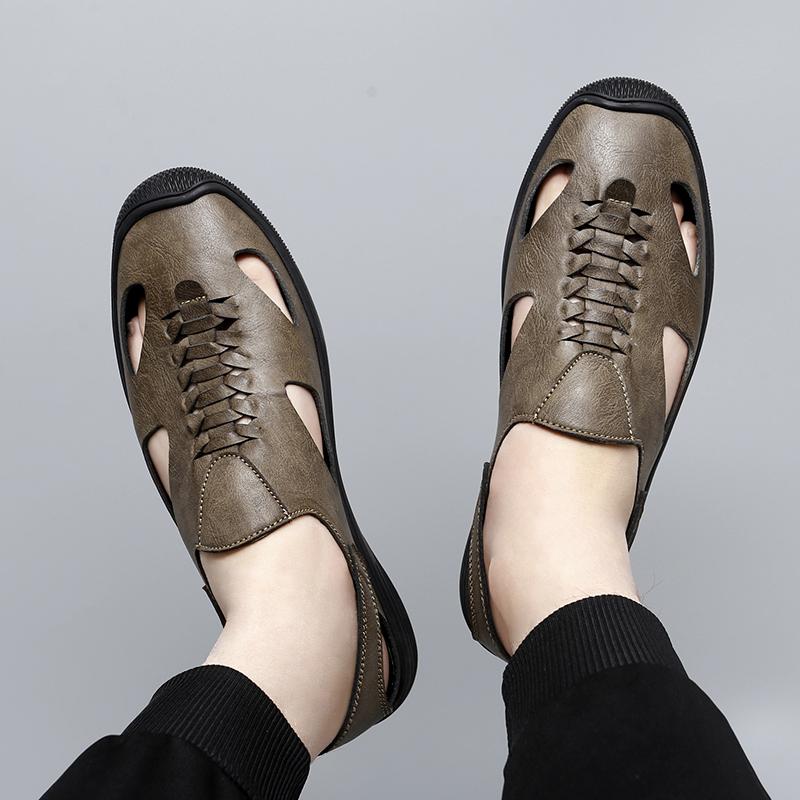 Fashion Men Sandals 2024 Summer New Trend Breathable Leather Men Casual Sandals Fashion Flats Beach Sandals Soft Shoes for Men Big Size