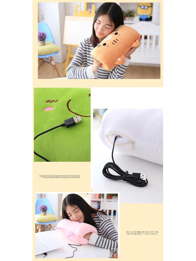 Cartoon USB Heated Plush Hand Warmer Pillow - Removable, Washable, No Water Required