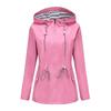 Long-sleeved Splash-proof Long Windbreaker for Women with Hood and Stripes Plus Size