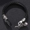 Punk Jewelry Stainless Steel Skull Cross Bracelet Men Double Braided Leather Bracelet Rock Male Wrist Band Gifts