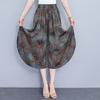 Women's Floral Cotton Silk Wide-Leg Skirt Pants - Summer Casual Elastic Waist, Plus Size, Lightweight Seven-Point Length.