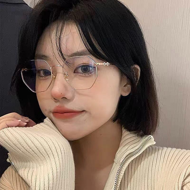 

Women S Anti-Blue Light No Degree Flat Glasses Trendy Fashion High Sense Metal Frame Myopia Glasses Frame Glasses empty frame [no lining]