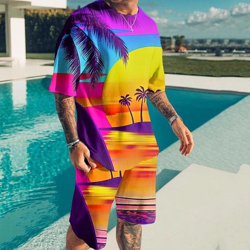 Men's Matching Sets Short Sleeve Short Pants Crew Neck Designer Casual Comfortable Outdoor Vacation Daily
