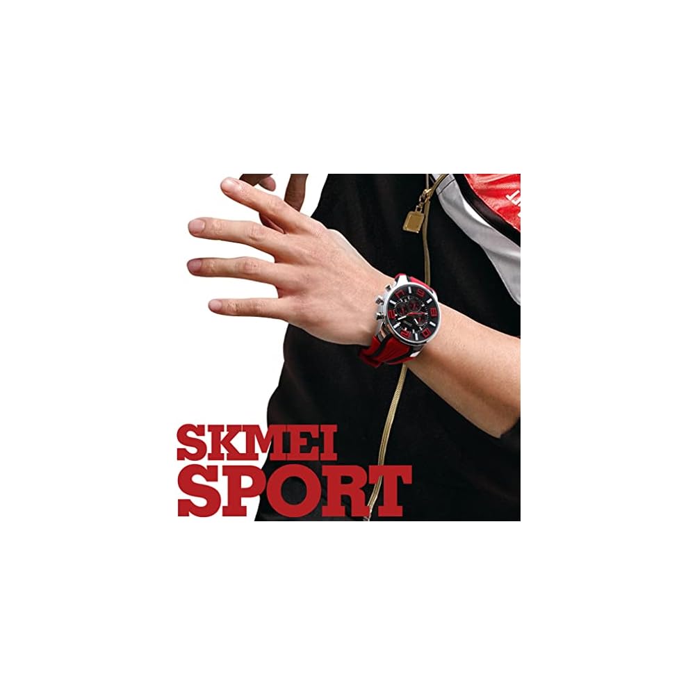 Men's Big Face Silicone Sports Watch Waterproof Chronograph Analog Date Red