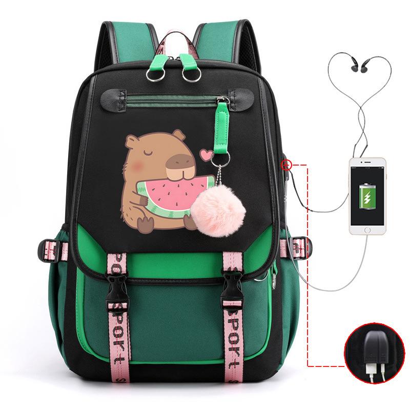 Kapibara Cute Printed USB Port Multi-function Leisure Travel Backpack