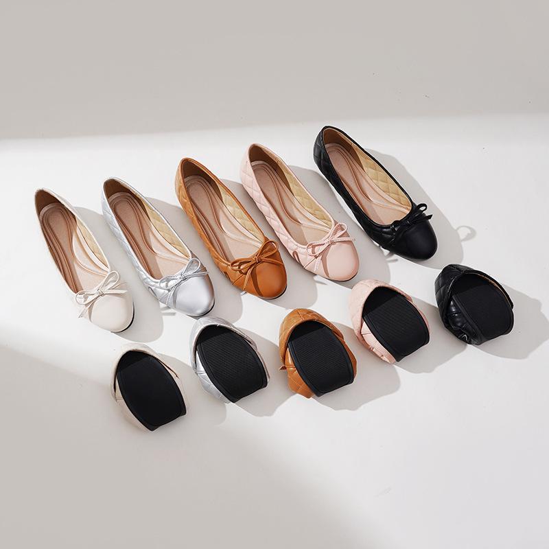 Fashion 41-43 Big Size Bowtie flat shoes woman round toe crystal glitter slip on loafers soft bottom bow ballet flats ladies OL shoes