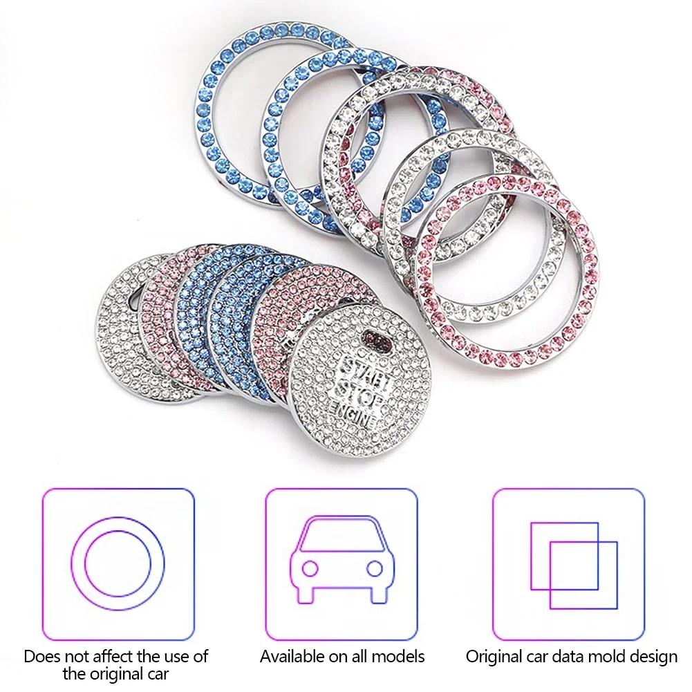 3D Car Ignition Start Button Diamond Rhinestone Metal Stickers Decor Auto Motorcycle Universal One-click Start Bling Decor Decal